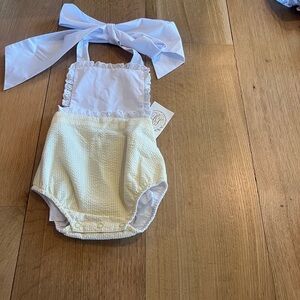 The Beaufort Bonnet Company Blue and Cream Bodysuit